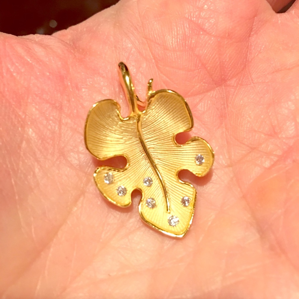 Gold over Sterling Leaf Cz Pendant